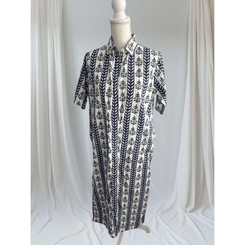 MADISON MATHEWS Blue White Cotton Patterned Maxi Dress Size Small